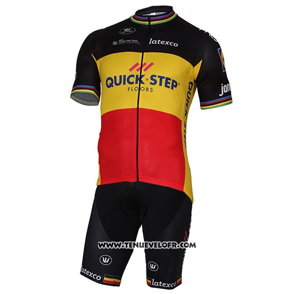2017 Maillot Ciclismo Quick Step Floors Champion Belgique Manches Courtes et Cuissard